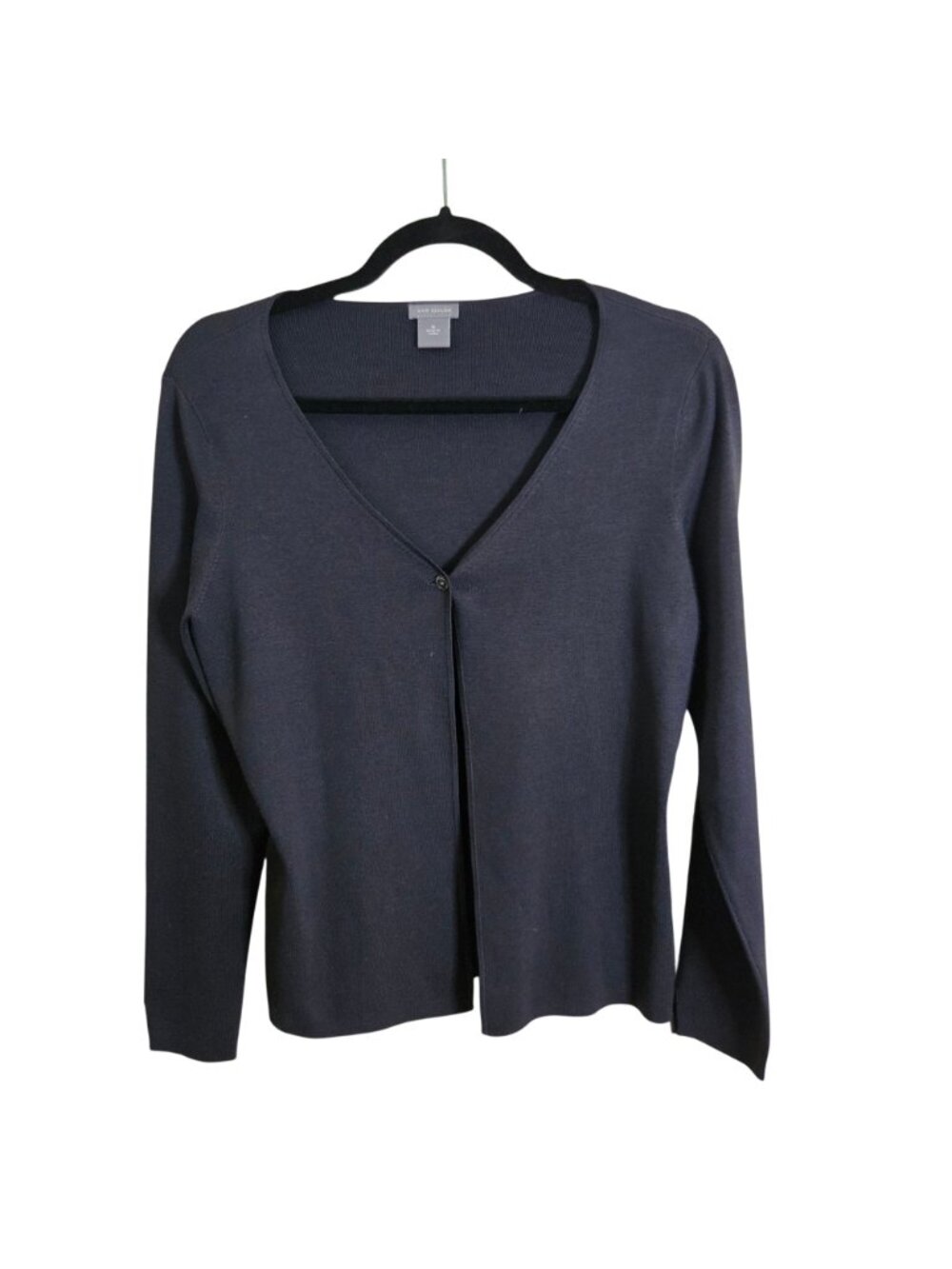 Ann Taylor Silk Blend Navy One Button V Neck Cardigan Sweater Size M - Picture 2 of 5